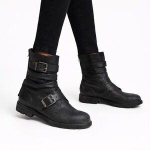Diesel Distressed Leather Moto Boots | Black | Buckle Detail | Size 38